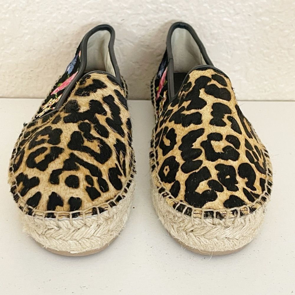 Johnny Was Garden black suede Leopard floral print Espadrilles 8 - Picture 4 of 12